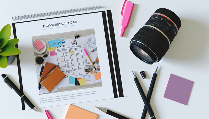 alt_text: A modern blog cover with a calendar, writing tools, and creative visuals on content planning.